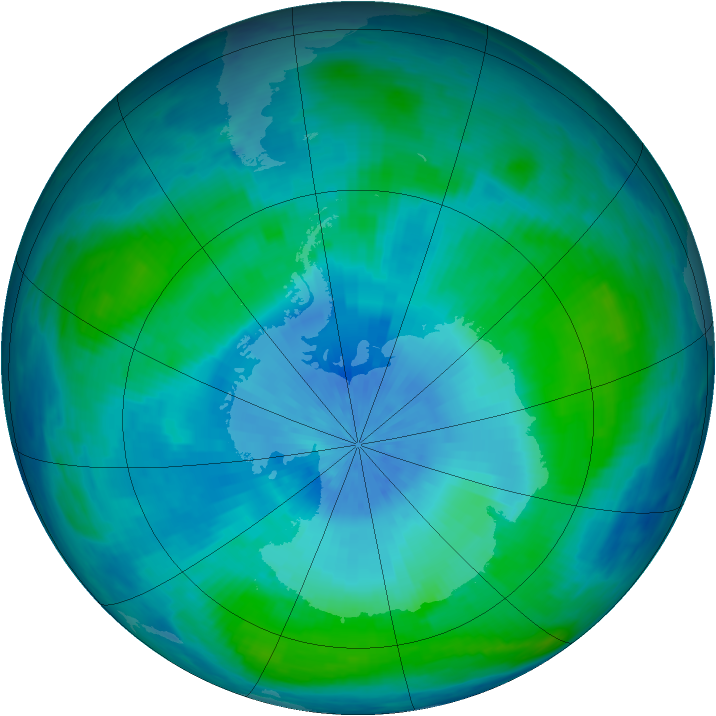 Antarctic ozone map for 22 February 1991